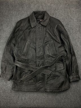 Vintage 90s Wilsons Leather Trench Coat Mens Medium Belted Goth Grunge Matrix